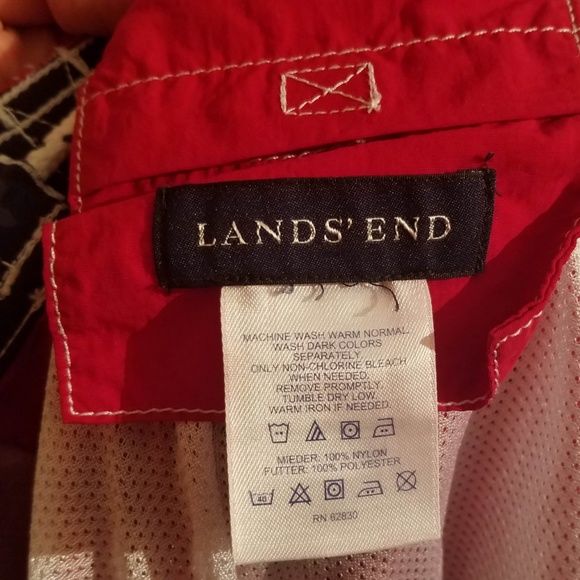 Lands' End Mens Solid Volley Swim Trunks Red - Picture 5 of 8